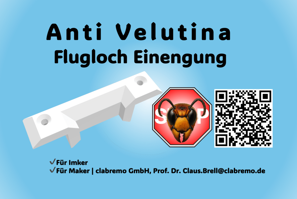 Das Bild zeigt die Anti Vespa velutina Flugloch Einengung Visitenkarte - statt Flyer.